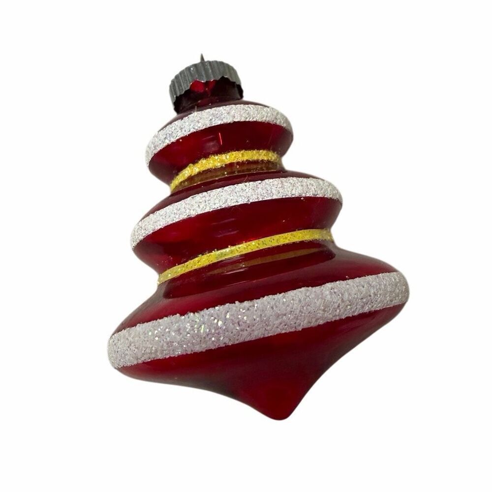 Vintage Christopher Radko Shiny Brite Red Tree Glitter Christmas Ornament
